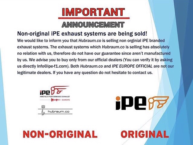 NOTE！ Non-original IPE exhaust system are being sold ！